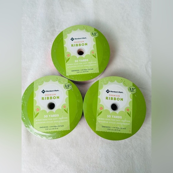 Member's Mark Premium Wired Ribbon 1.5” Wide x 50 Yards Bundle of 3. - Picture 3 of 4